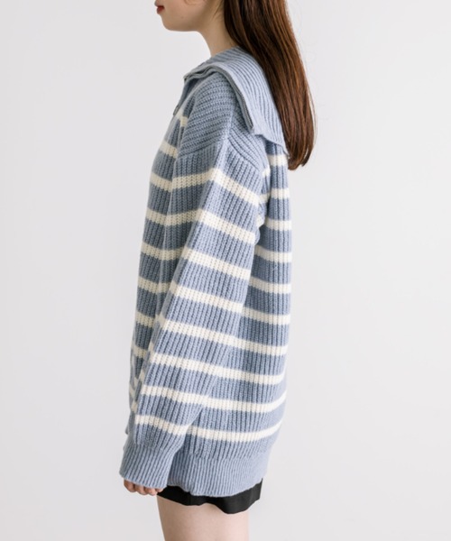 OLIVE des OLIVE（オリーブデオリーブ）の「ハーフジップチュニックニット　1032090190（ニット/セーター・レディース・サックスブルー/ブラック/オフホワイト/ネイビー・FREE）」の20枚目の写真