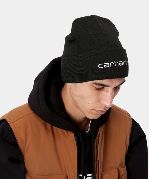 Carhartt（カーハート）の「【Carhartt WIP】SCRIPT BEANIE（ニットキャップ/ビーニー・メンズ・ブラック×ホワイト/ホワイト/ブラック/ネイビー・ONE SIZE）」の4枚目の写真