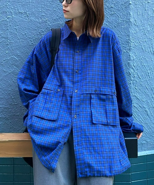 CIAOPANIC TYPY(チャオパニックティピー)の「【ユニセックス】ビエラチェックアウトポケットドロストシャツ(シャツ/ブラウス・メンズ・チャコールグレー/オフホワイト/ブルー・MEDIUM/LARGE)」の3枚目の写真