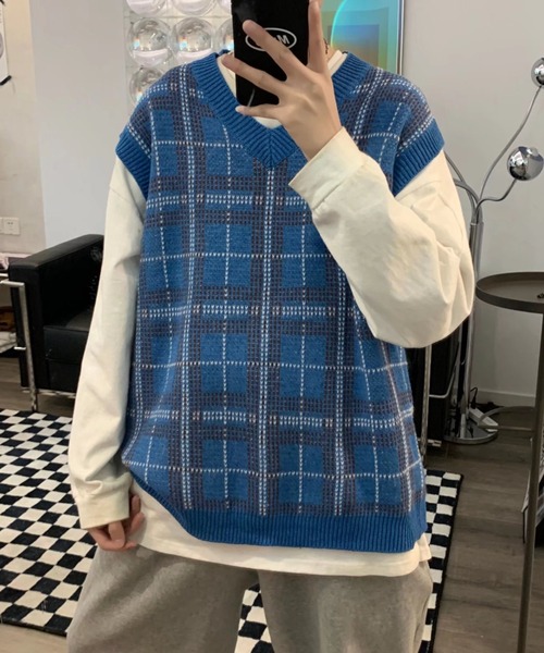 セール】レトロチェック柄ベスト（ベスト）｜B.R.U（ブル）の