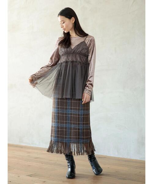 Green　Parks（グリーンパークス）の「・SUGAR　SPOON　チェックフリンジスカート（スカート・レディース・ネイビー/ブラック/モカ・FREE）」の19枚目の写真