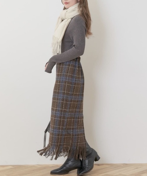 Green　Parks（グリーンパークス）の「・SUGAR　SPOON　チェックフリンジスカート（スカート・レディース・ネイビー/ブラック/モカ・FREE）」の5枚目の写真