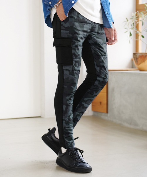 jiggys shop(ジギーズショップ)の「スキニー ストレッチ ダウンカーゴパンツ(カーゴパンツ・メンズ・ブラック系その他/カーキ/ネイビー/ベージュ/ブラック/チャコールグレー/ライトグレー・MEDIUM/LARGE/X-LARGE)」の1枚目の写真