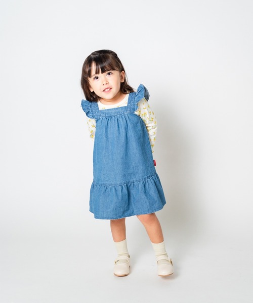 Moujonjon（ムージョンジョン）の「デニムジャンパースカート（ジャンパースカート・キッズ・ライトブルー/ネイビー・100/110/130/90/140/120）」の10枚目の写真