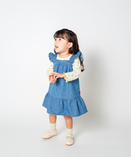 Moujonjon（ムージョンジョン）の「デニムジャンパースカート（ジャンパースカート・キッズ・ライトブルー/ネイビー・100/110/130/90/140/120）」の11枚目の写真