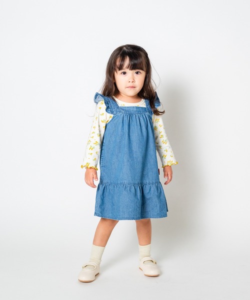 Moujonjon（ムージョンジョン）の「デニムジャンパースカート（ジャンパースカート・キッズ・ライトブルー/ネイビー・100/110/130/90/140/120）」の12枚目の写真