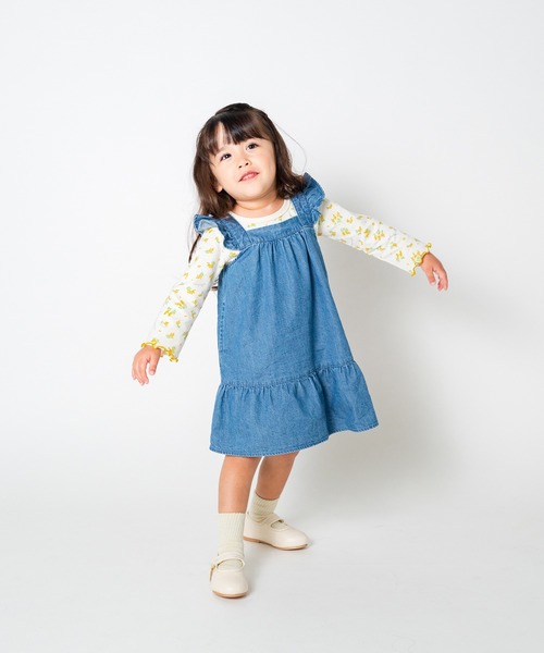 Moujonjon（ムージョンジョン）の「デニムジャンパースカート（ジャンパースカート・キッズ・ライトブルー/ネイビー・100/110/130/90/140/120）」の13枚目の写真