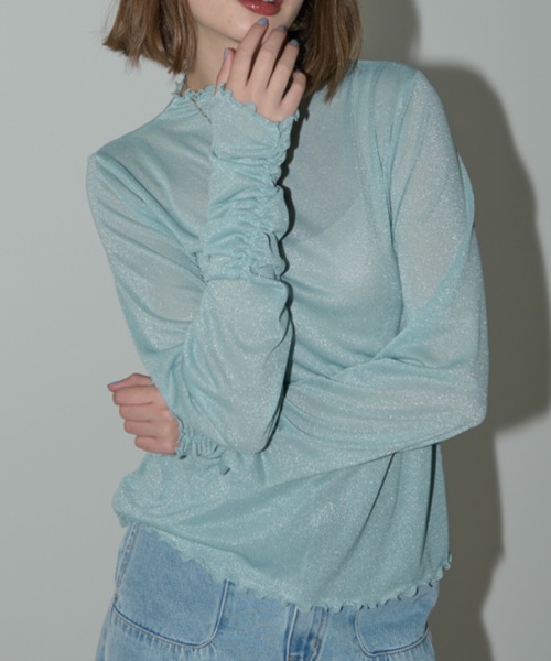 idem（イデム）の「glitter sheer tops/ラメシアートップス（Tシャツ/カットソー・レディース・ピンク/アイボリー/ブルー/ライトブルー・FREE）」の2枚目の写真