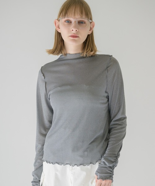 TAN SPARKLED TEE ラメシアーカットソー スラブ シアートップス (ラメ入り/ラメなし）（Tシャツ