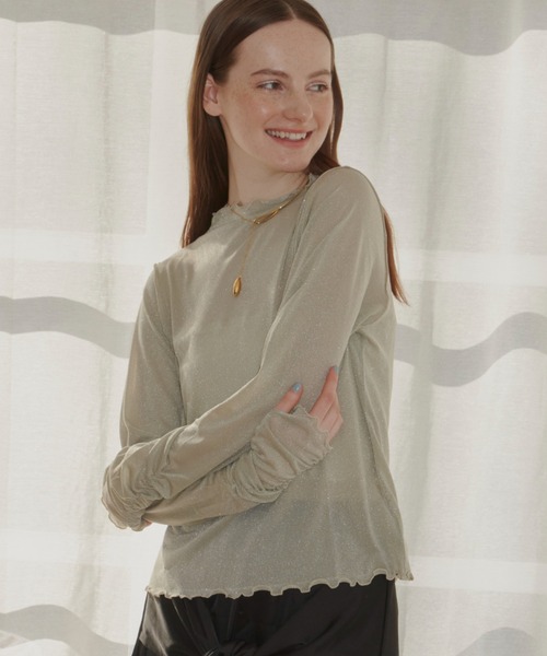 idem（イデム）の「glitter sheer tops/ラメシアートップス（Tシャツ/カットソー・レディース・ピンク/アイボリー/ブルー/ライトブルー・FREE）」の5枚目の写真