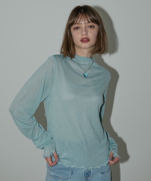 idem（イデム）の「glitter sheer tops/ラメシアートップス（Tシャツ/カットソー・レディース・ピンク/アイボリー/ブルー/ライトブルー・FREE）」の18枚目の写真