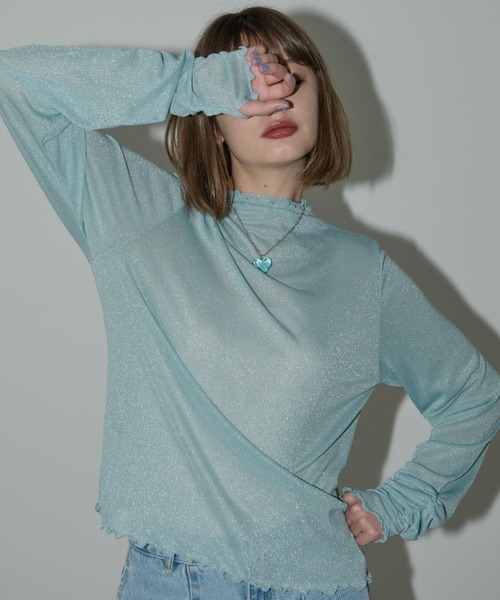 idem（イデム）の「glitter sheer tops/ラメシアートップス（Tシャツ/カットソー・レディース・ピンク/アイボリー/ブルー/ライトブルー・FREE）」の20枚目の写真