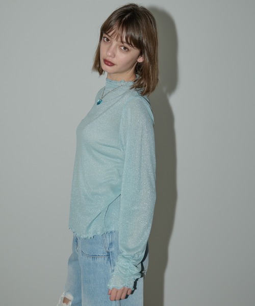 idem（イデム）の「glitter sheer tops/ラメシアートップス（Tシャツ/カットソー・レディース・ピンク/アイボリー/ブルー/ライトブルー・FREE）」の22枚目の写真