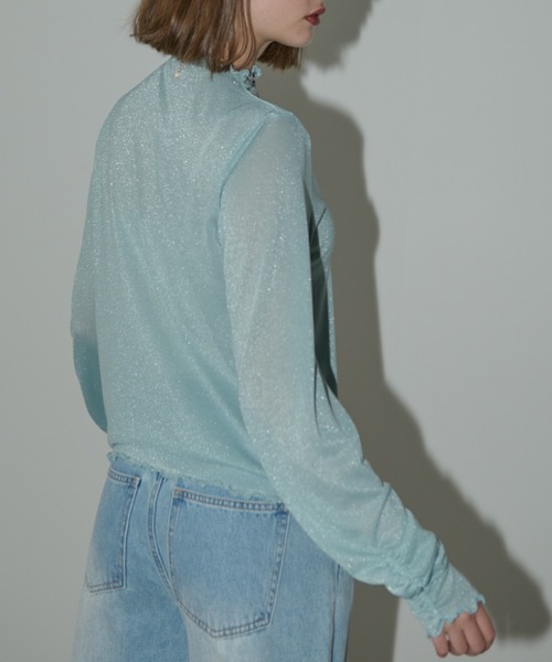 mideal gritter sheer tops / グリッターシアートップス glitter sheer tops/ラメシアートップス（Tシャツ/カットソー
