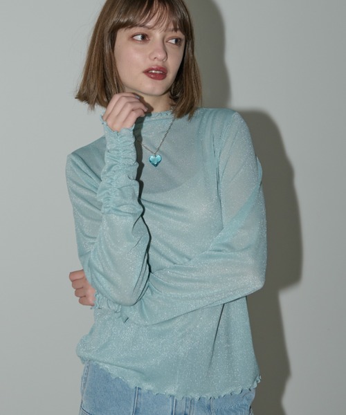 idem（イデム）の「glitter sheer tops/ラメシアートップス（Tシャツ/カットソー・レディース・ピンク/アイボリー/ブルー/ライトブルー・FREE）」の17枚目の写真