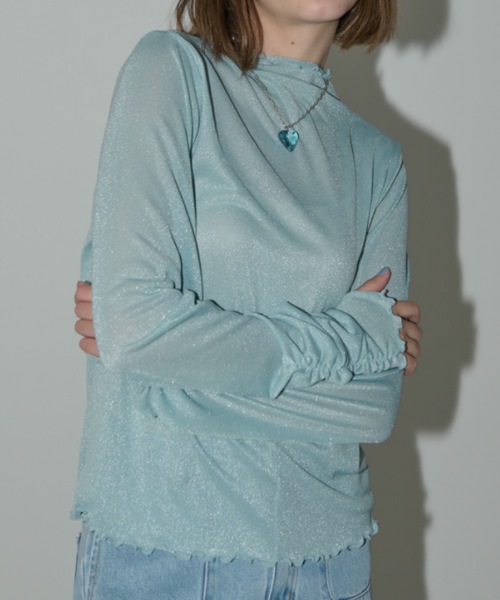 idem（イデム）の「glitter sheer tops/ラメシアートップス（Tシャツ/カットソー・レディース・ピンク/アイボリー/ブルー/ライトブルー・FREE）」の16枚目の写真