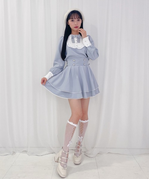 Honey Cinnamon（ハニーシナモン）の「レースアップフレアスカート（スカート・レディース・サックスブルー/ピンク・FREE）」の3枚目の写真