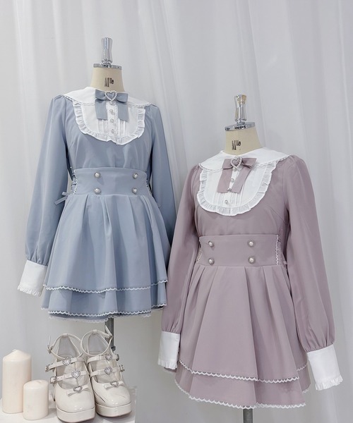 Honey Cinnamon（ハニーシナモン）の「レースアップフレアスカート（スカート・レディース・サックスブルー/ピンク・FREE）」の9枚目の写真