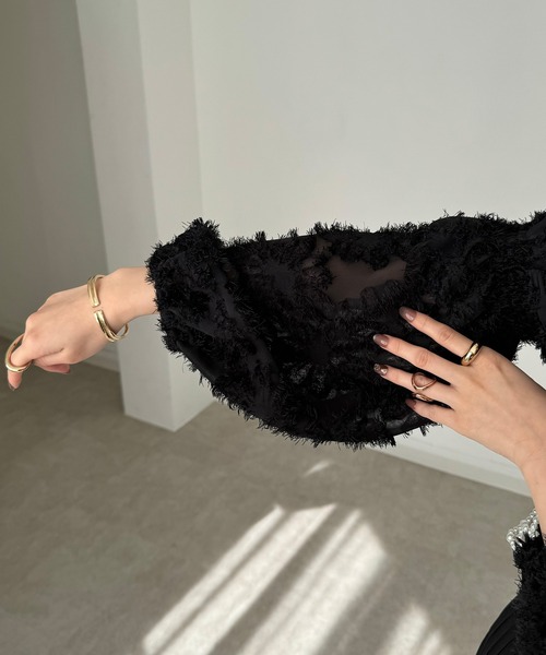 セール】フラワージャガードスリットハイネックブラウス（シャツ