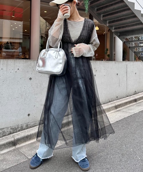 CIAOPANIC TYPY(チャオパニックティピー)の「【低身長向け2サイズ展開】シャーリングチュール2WAYワンピース(ワンピース・レディース・ブラック/オフホワイト/グレー/ベージュ/カーキ・M/S)」の6枚目の写真