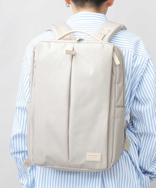 YAKPAK(ヤックパック)の「撥水加工 杢調ポリエステル スリム スクエア バックパック ビジネス対応(バックパック/リュック・メンズ・ブラック/グレー/オフホワイト・FREE)」の4枚目の写真