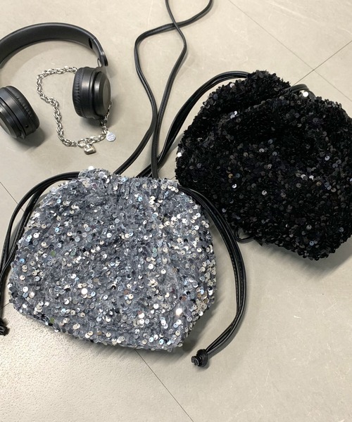 non-hedge(ノンヘッジ)の「スパンコール巾着ショルダーバッグ(ショルダーバッグ・レディース・シルバー/ブラック/ホワイト・FREE)」の8枚目の写真