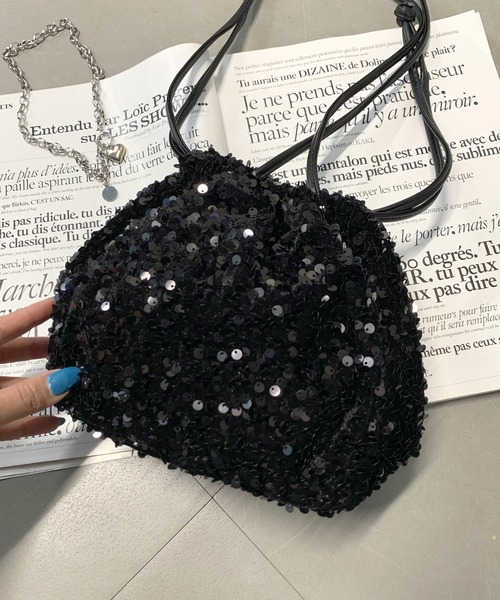 non-hedge(ノンヘッジ)の「スパンコール巾着ショルダーバッグ(ショルダーバッグ・レディース・シルバー/ブラック/ホワイト・FREE)」の15枚目の写真