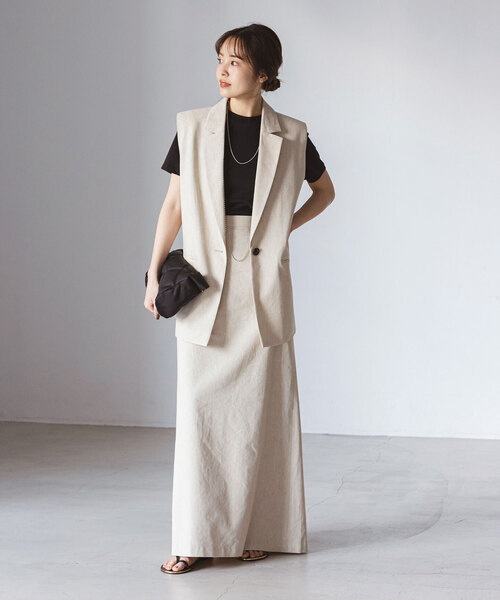 【未使用品】NOBLE/コットンリネンパワーショルダージレ/size36/黒 Noble - ノーブル コットンリネンパワーショルダージレ ブラック