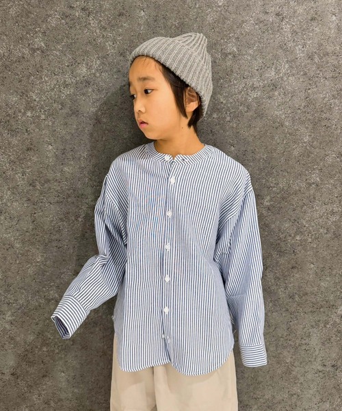 THE CASUAL(カジュアル)の「無地レギュラー バンドカラー オーバーシャツ(シャツ/ブラウス・キッズ・オフホワイト/グレー系/ネイビー系/ホワイト系/グレー系2/カーキ/チャコール/ベージュ/カーキ系/サックスブルー系1/グレー系1/ベージュ系/ネイビー系1/サックスブルー系・110cm/120cm/130cm/140cm/150cm/160cm)」の12枚目の写真