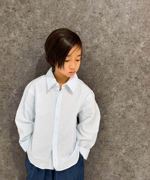 THE CASUAL(カジュアル)の「無地レギュラー バンドカラー オーバーシャツ(シャツ/ブラウス・キッズ・オフホワイト/グレー系/ネイビー系/ホワイト系/グレー系2/カーキ/チャコール/ベージュ/カーキ系/サックスブルー系1/グレー系1/ベージュ系/ネイビー系1/サックスブルー系・110cm/120cm/130cm/140cm/150cm/160cm)」の13枚目の写真