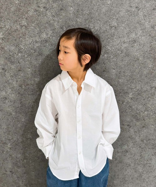 THE CASUAL(カジュアル)の「無地レギュラー バンドカラー オーバーシャツ(シャツ/ブラウス・キッズ・オフホワイト/グレー系/ネイビー系/ホワイト系/グレー系2/カーキ/チャコール/ベージュ/カーキ系/サックスブルー系1/グレー系1/ベージュ系/ネイビー系1/サックスブルー系・110cm/120cm/130cm/140cm/150cm/160cm)」の1枚目の写真