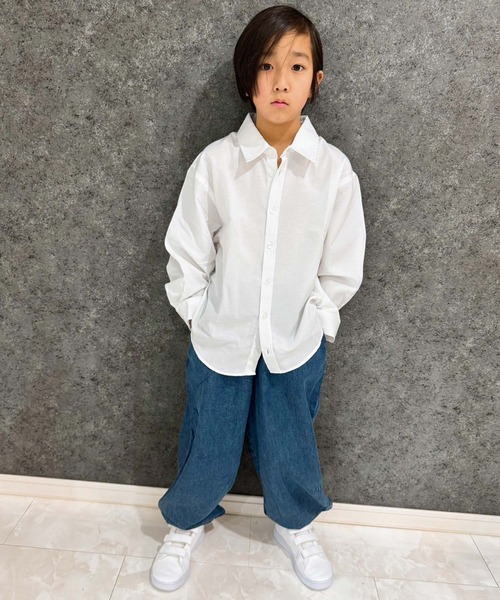 THE CASUAL(カジュアル)の「無地レギュラー バンドカラー オーバーシャツ(シャツ/ブラウス・キッズ・オフホワイト/グレー系/ネイビー系/ホワイト系/グレー系2/カーキ/チャコール/ベージュ/カーキ系/サックスブルー系1/グレー系1/ベージュ系/ネイビー系1/サックスブルー系・110cm/120cm/130cm/140cm/150cm/160cm)」の15枚目の写真