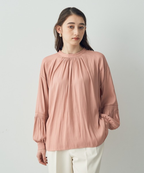 YECCA VECCA（イェッカヴェッカ）の「ギャザーブラウス（シャツ/ブラウス・レディース・ピンク/ホワイト/チャコールグレー・FREE）」の3枚目の写真