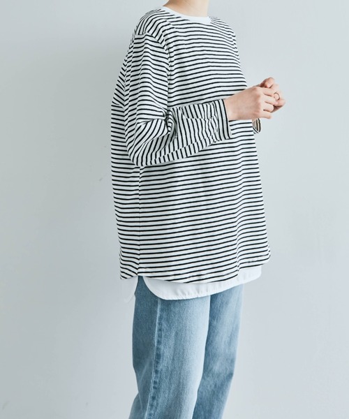 kirakiraShop(キラキラショップ)の「シャツ 切り替え インナー カットソー(Tシャツ/カットソー・レディース・ブラック/オフホワイト・L/M/S/BS/BL/BM)」の9枚目の写真