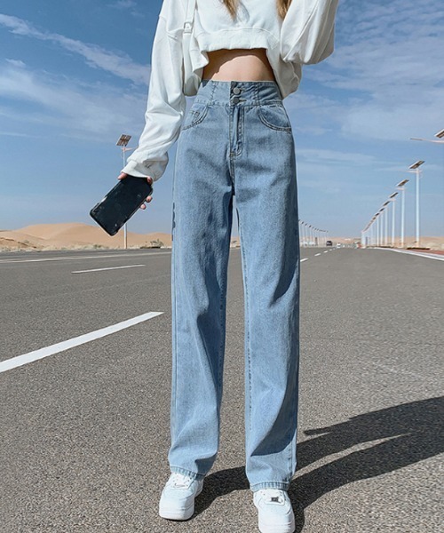 COCOMOMO(ココモモ)の「バッククロスデザイン ハイウエストストレートデニムパンツ(デニムパンツ・レディース・ブラック/ブルー・S/M/L/XL/2XL)」の17枚目の写真
