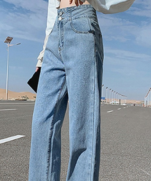 COCOMOMO(ココモモ)の「バッククロスデザイン ハイウエストストレートデニムパンツ(デニムパンツ・レディース・ブラック/ブルー・S/M/L/XL/2XL)」の13枚目の写真