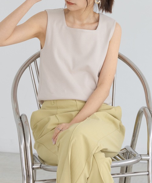 日本製]凄く透けない大人カワイイスクエアネックタンク（タンク