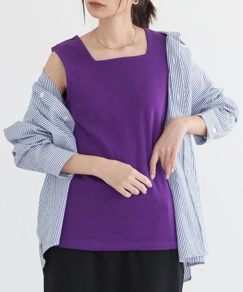 and it_（アンドイット）の「[日本製]凄く透けない大人カワイイスクエアネックタンク（タンクトップ・レディース・チャコール/ベージュ/カーキ系/ロイヤルブルー/ブルー系/パープル/ラベンダー/ライトグレー/キャメル/オフホワイト/クリーム/ブラック/チョコ/ブラウン系/カーキ/ブルーグリーン・FREE）」の14枚目の写真