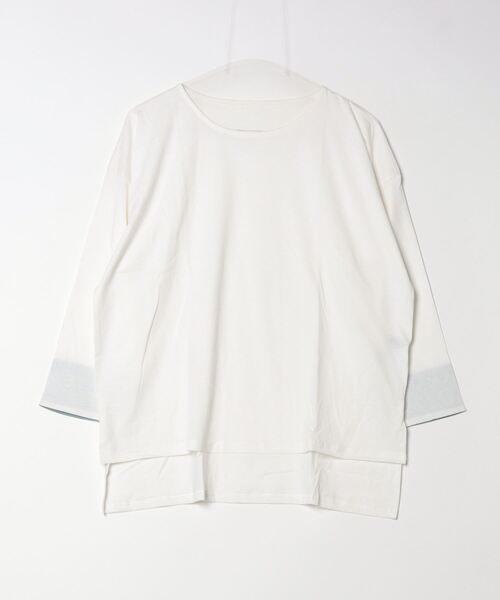 atONE(アットワン)の「atONE 袖口裏タンガリーロングTシャツ(Tシャツ/カットソー・レディース・カーキ/ブラック/ベージュ/オフホワイト・LL~3L/4L~5L/M-L)」の20枚目の写真