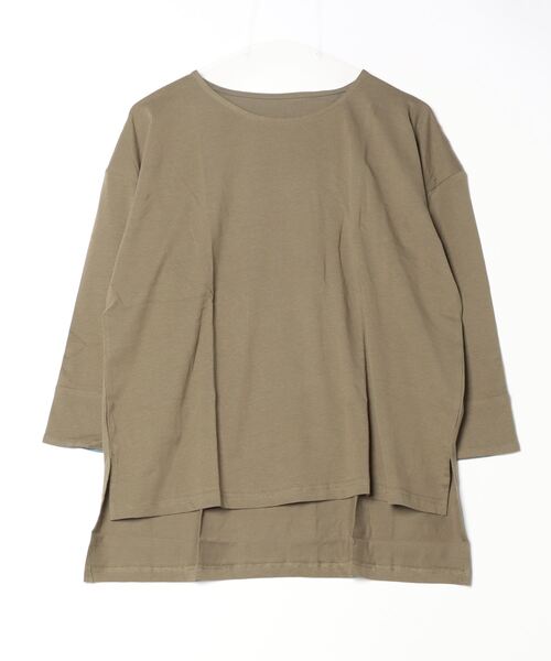 atONE(アットワン)の「atONE 袖口裏タンガリーロングTシャツ(Tシャツ/カットソー・レディース・カーキ/ブラック/ベージュ/オフホワイト・LL~3L/4L~5L/M-L)」の19枚目の写真
