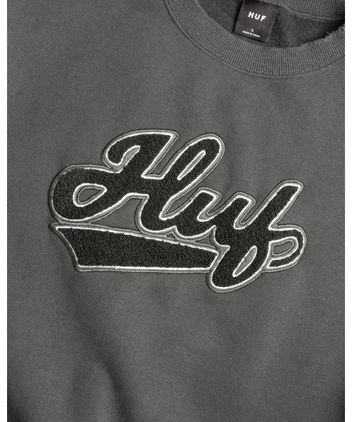 大人気 HUF POP FLY DAMAGE CREW ヴィンテージ加工＆刺繍◎ HUF ハフ POP FLY DAMAGE CREW FL80076SP24 スウェットTシャツ
