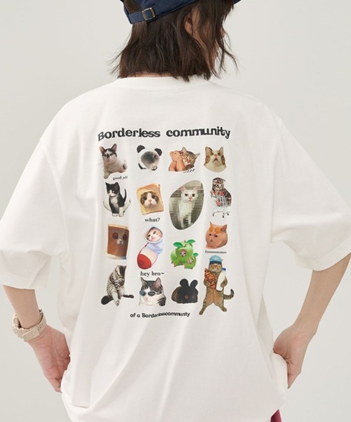 GEMEDA(ジェメダ)の「キャットプリントTシャツ(Tシャツ/カットソー・レディース・ダークグレー/ベージュ/ホワイト・M)」の2枚目の写真