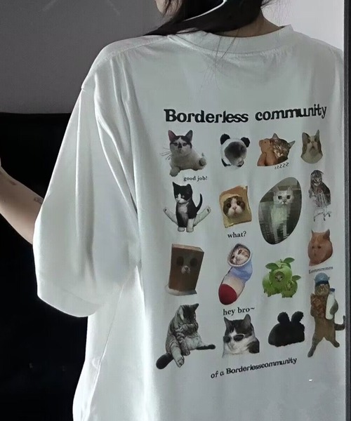 GEMEDA(ジェメダ)の「キャットプリントTシャツ(Tシャツ/カットソー・レディース・ダークグレー/ベージュ/ホワイト・M)」の7枚目の写真