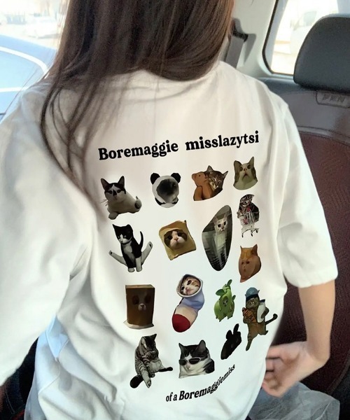 GEMEDA(ジェメダ)の「キャットプリントTシャツ(Tシャツ/カットソー・レディース・ダークグレー/ベージュ/ホワイト・M)」の9枚目の写真
