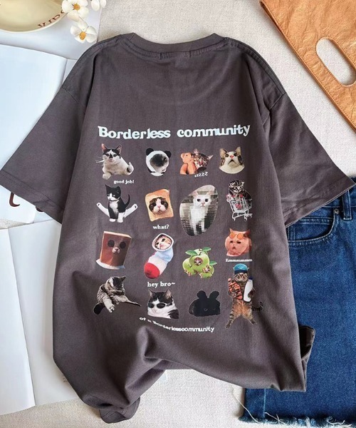 GEMEDA(ジェメダ)の「キャットプリントTシャツ(Tシャツ/カットソー・レディース・ダークグレー/ベージュ/ホワイト・M)」の18枚目の写真