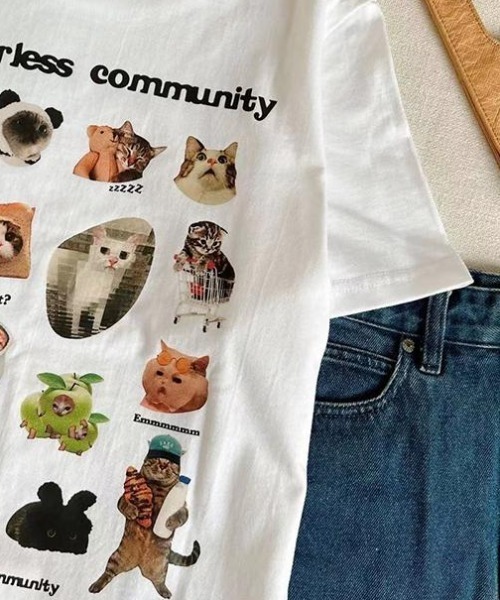 GEMEDA(ジェメダ)の「キャットプリントTシャツ(Tシャツ/カットソー・レディース・ダークグレー/ベージュ/ホワイト・M)」の19枚目の写真