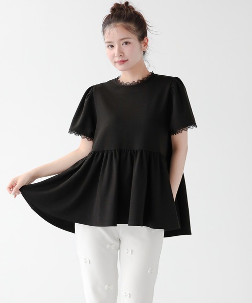 Fit more（フィットモア）の「レーストリムペプラムカットソー（Tシャツ/カットソー・レディース・ブラック/ホワイト・FREE）」の9枚目の写真