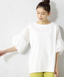 袖レース切替5分袖プルオーバー