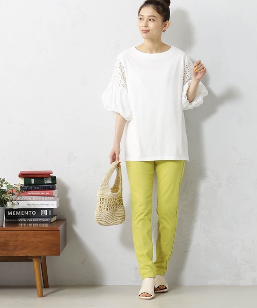 FOUND GOOD（ファウンドグッド）の「袖レース切替5分袖プルオーバー（Tシャツ/カットソー・レディース・ブラック/ホワイト系5/グリーン系5/ブラウン系8・L/M/S）」の5枚目の写真