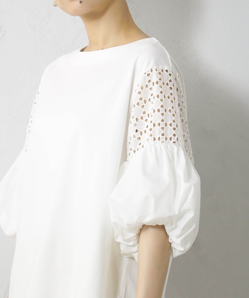 FOUND GOOD（ファウンドグッド）の「袖レース切替5分袖プルオーバー（Tシャツ/カットソー・レディース・ブラック/ホワイト系5/グリーン系5/ブラウン系8・L/M/S）」の7枚目の写真